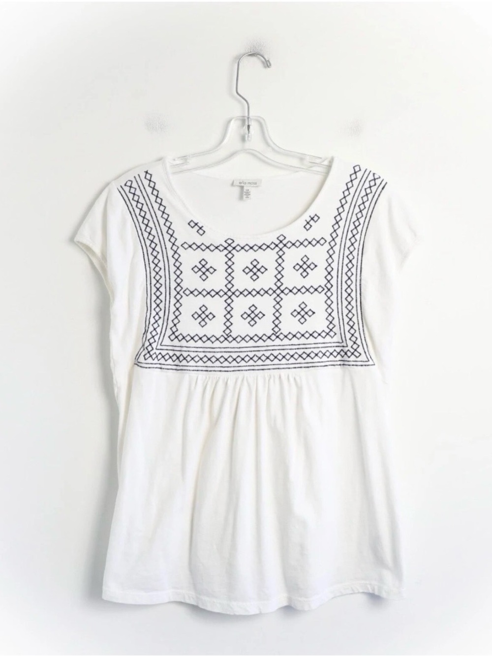 Ella Moss White Embroidered Peasant Blouse Boho Cottagecore Top Size L
